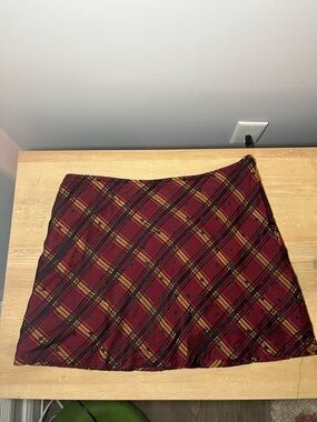 Burgundy Plaid Mini Skirt